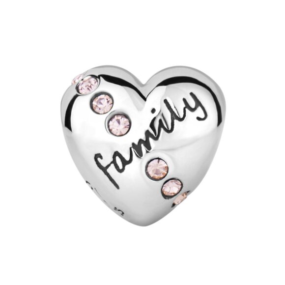 NWOT 925 sterling silver heart Engraved FAMILY Pink CZ Charm Fits Pandora - Picture 2 of 3